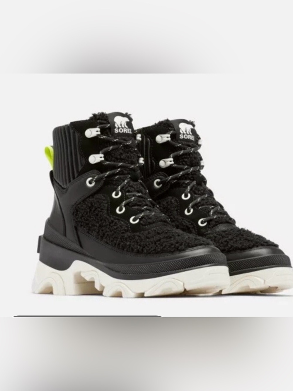 Sorel Women's Brex Cozy Lace Boot Black and Sea Salt color Waterproof Hiking 7.5